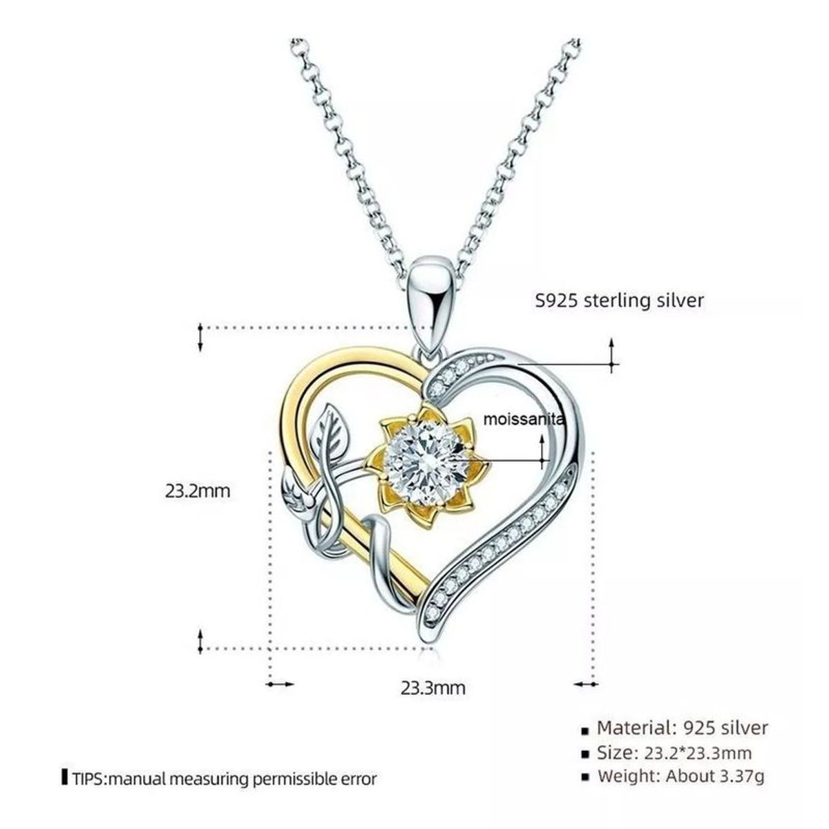 GENERICO - Collar Bañado en plata Corazon Girasol Bañado en oro