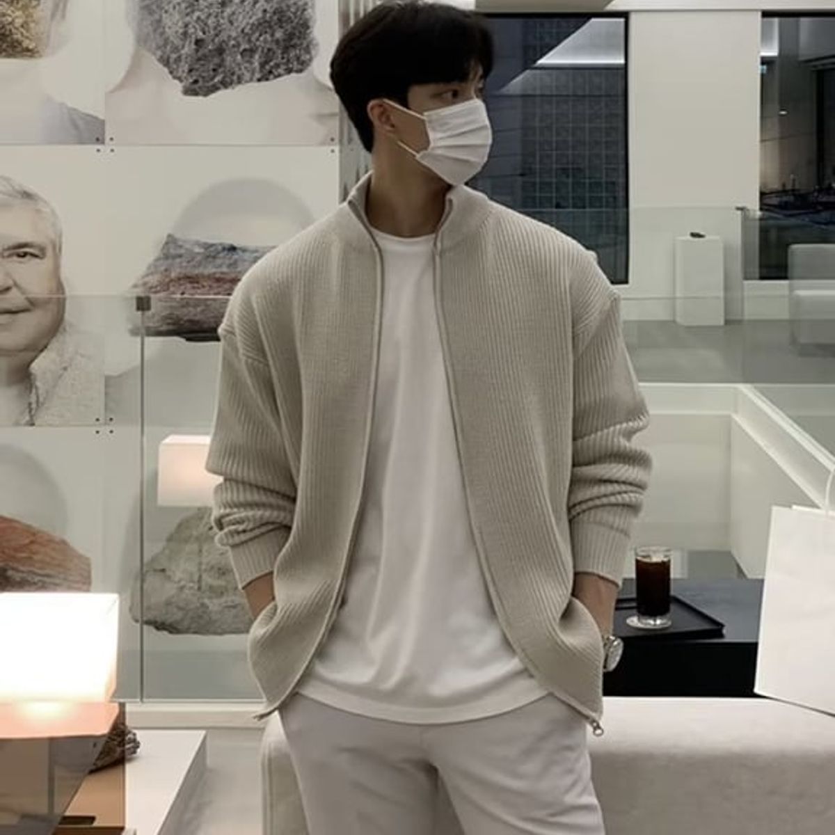 TIOZONEY - Suéter grueso de punto sólido para hombres