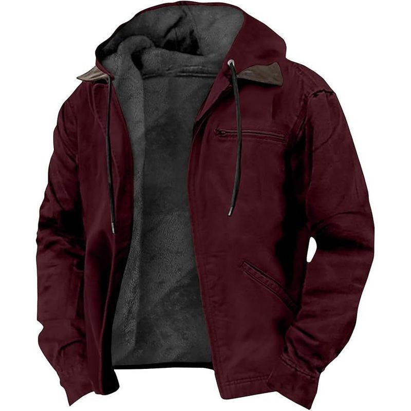 DANWEILE - Chaqueta con gorro y cuello para hombre - Rojo