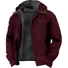 DANWEILE - Chaqueta con gorro y cuello para hombre - Rojo