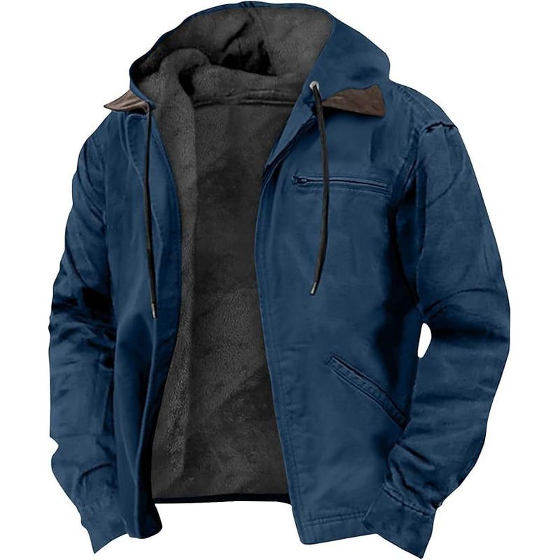 DANWEILE - Chaqueta con gorro y cuello para hombre - Azul