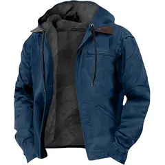 DANWEILE - Chaqueta con gorro y cuello para hombre - Azul