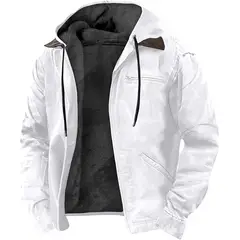 DANWEILE - Chaqueta con gorro y cuello para hombre - Blanco