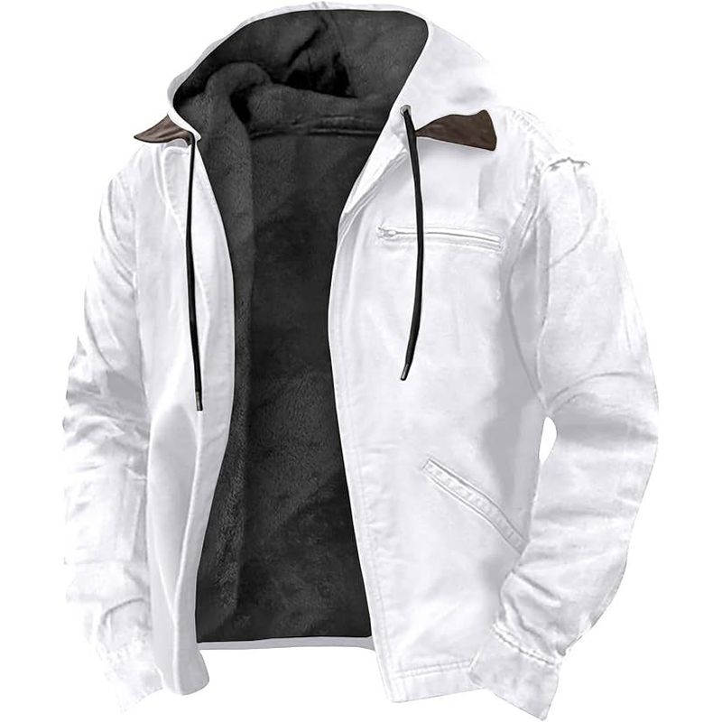 DANWEILE - Chaqueta con gorro y cuello para hombre - Blanco