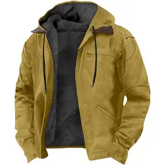 DANWEILE - Chaqueta con gorro y cuello para hombre - Marrón