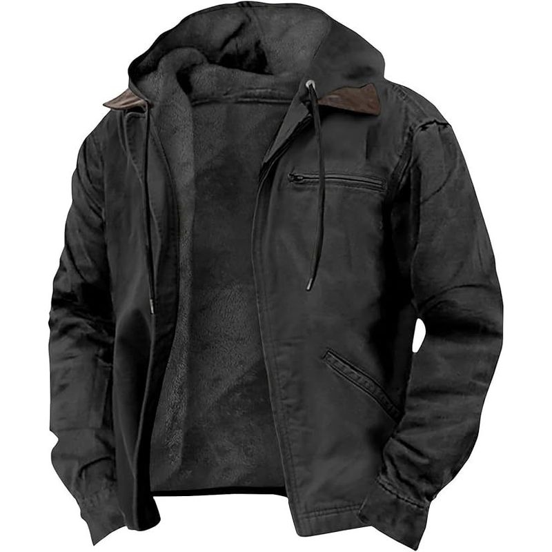 DANWEILE - Chaqueta con gorro y cuello para hombre - Negro.