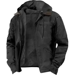 DANWEILE - Chaqueta con gorro y cuello para hombre - Negro.