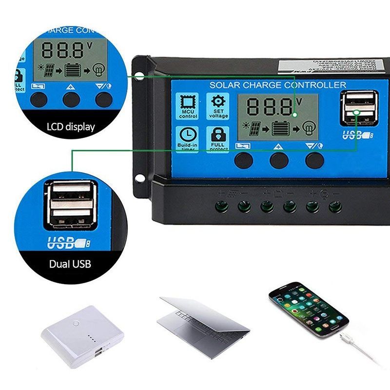 GENERICO - Regulador Carga Solar Digital 12v 24v 60a 2usb