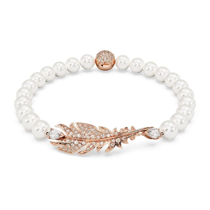 SWAROVSKI - Pulsera Swarovski Nice Pluma Blanca Baño Tono Oro Rosa 5663482