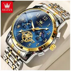 STARTECHOFFICE - Reloj Cronógrafo de Lujo Hombre con Esfera Azul Función Fase Lunar