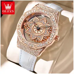 STARTECHOFFICE - Reloj de Mujer de Lujo con Diseño Floral Rotativo y Correa de Cuero.-