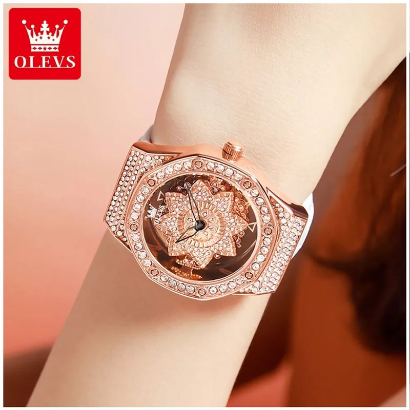 STARTECHOFFICE - Reloj Femenino de Lujo Diseño Floral Giratorio Cristales de Zirconio
