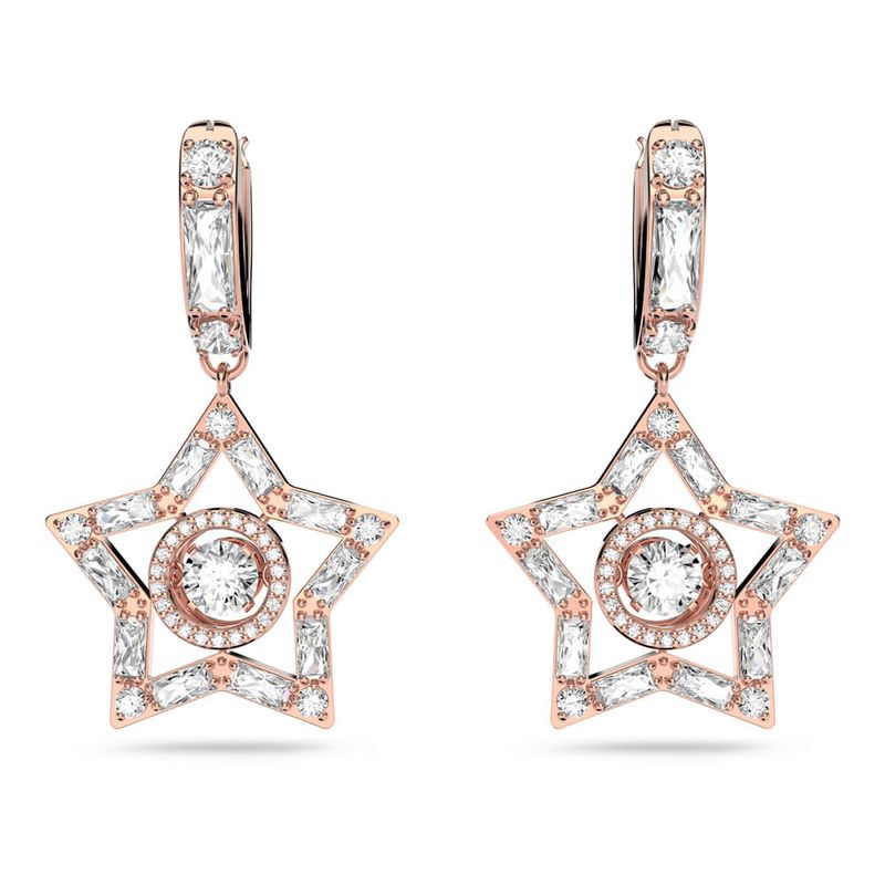 SWAROVSKI - Pendientes Swarovski De Aro Stella Blanco Baño Tono Oro Rosa 5617769