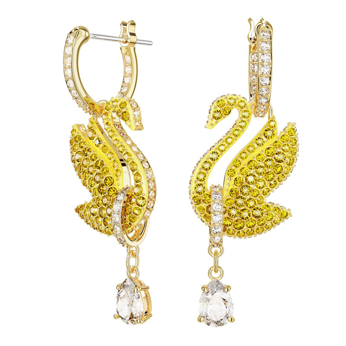 SWAROVSKI - Pendientes Swarovski Iconic Swan Cisne Amarillos Baño Oro 5647543