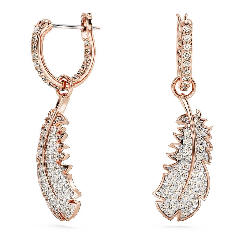 SWAROVSKI - Pendientes Swarovski Nice Pluma Blancos Baño Tono Oro Rosa 5663486