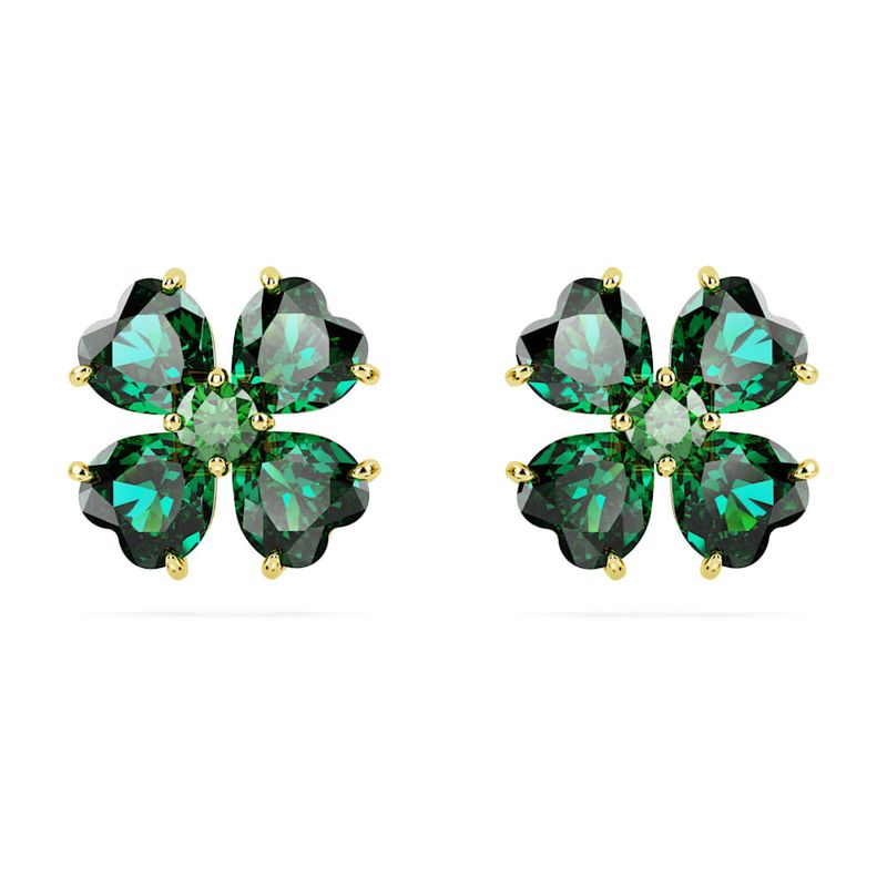 SWAROVSKI - Pendientes Swarovski De Botón Idyllia Trébol Verdes Oro 5666236