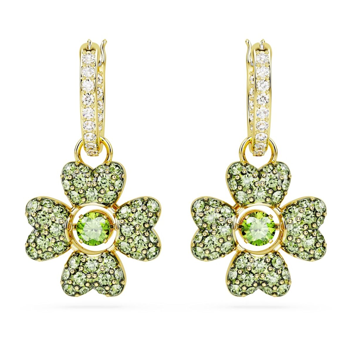 SWAROVSKI - Pendientes Swarovski Idyllia Trébol Verdes Baño Tono Oro 5670664
