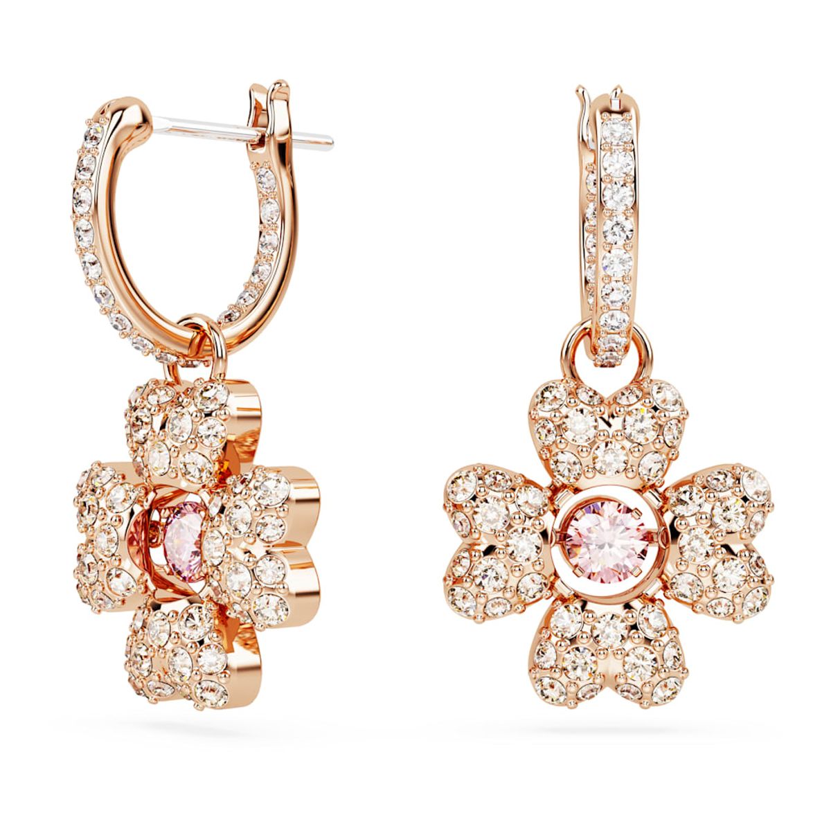 SWAROVSKI - Pendientes Swarovski Idyllia Trébol Blancos Baño Tono Rosa 5674212