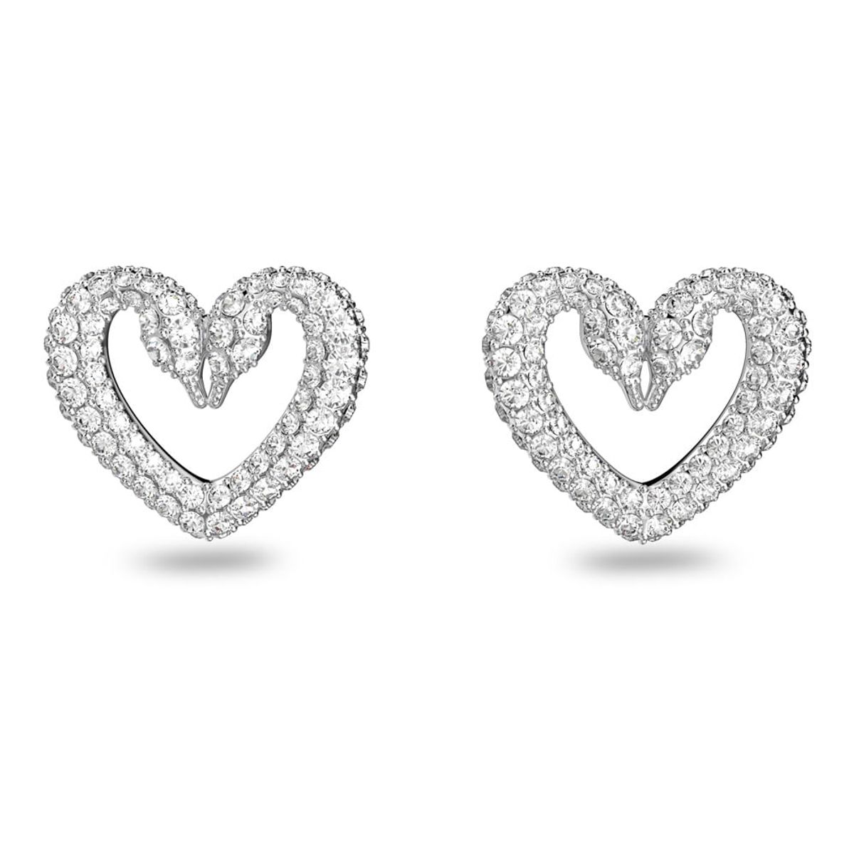 SWAROVSKI - Aros Swarovski De Botón Una Corazón Pequeños Blancos Rodio 5625535