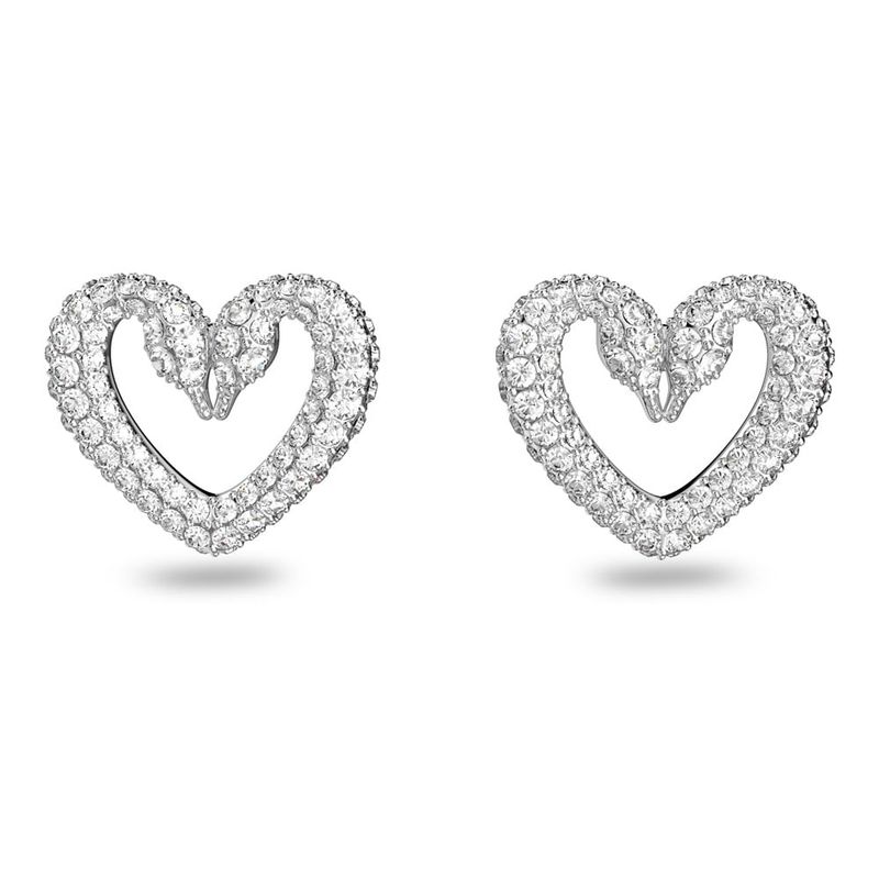 SWAROVSKI - Aros Swarovski De Botón Una Corazón Pequeños Blancos Rodio 5625535