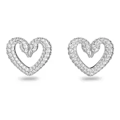 SWAROVSKI - Aros De Botón Una Corazón Pequeños Blancos Rodio 5625535