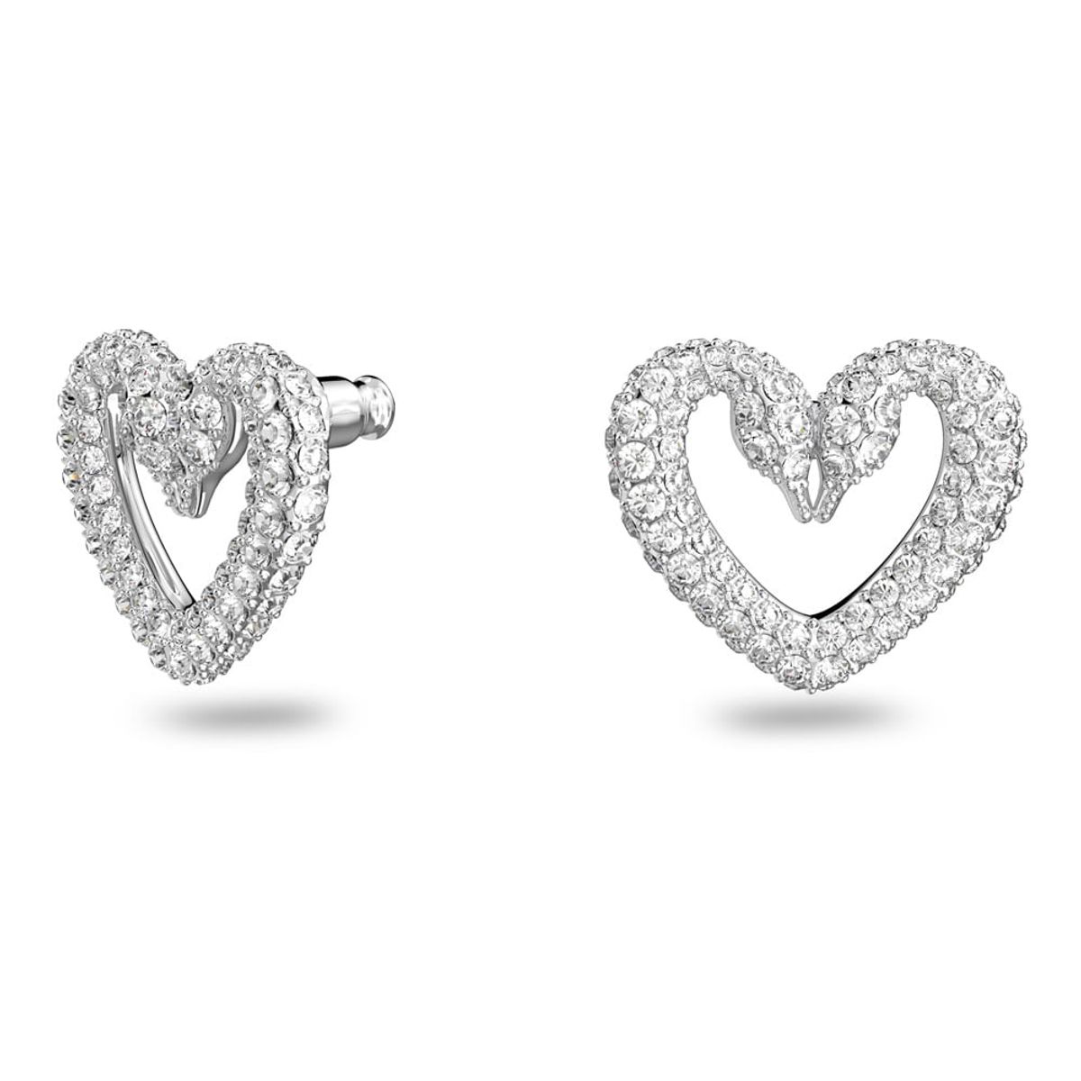 SWAROVSKI - Aros Swarovski De Botón Una Corazón Pequeños Blancos Rodio 5625535