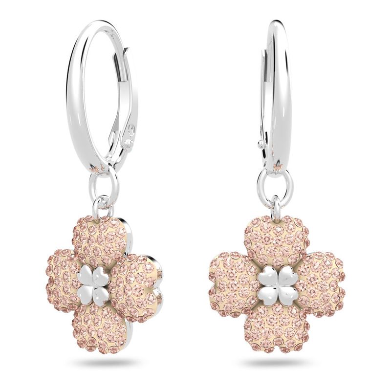 SWAROVSKI - Aros Swarovski De Aro Latisha Flor Rosas Baño De Rodio 5636485
