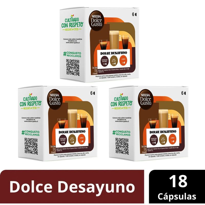 DOLCE GUSTO - Pack capsulas café Dolce gusto desayuno x3