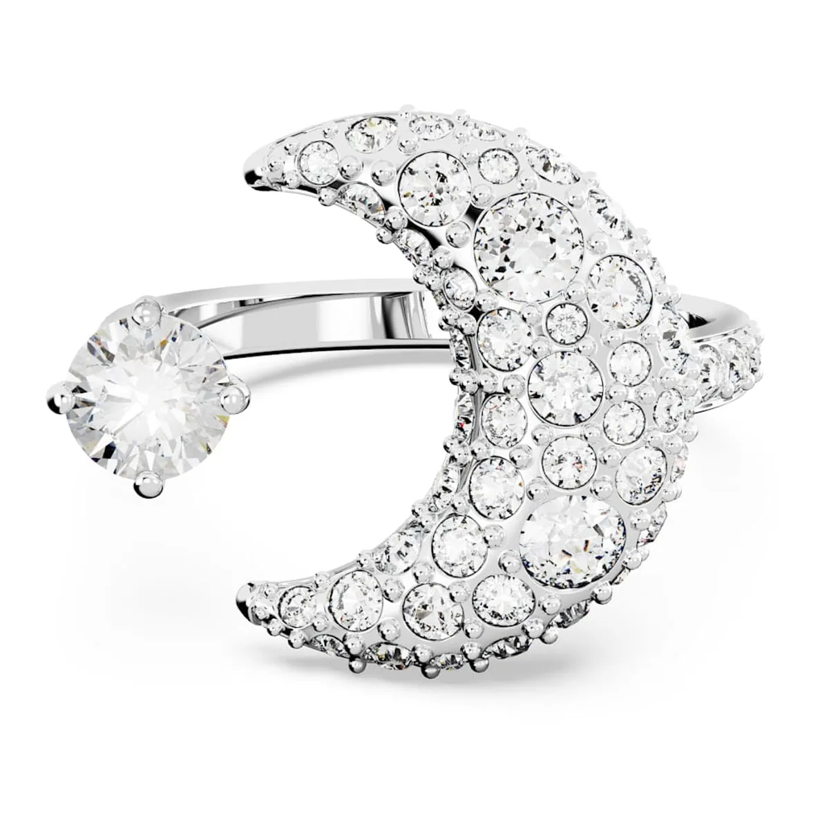 SWAROVSKI - Anillo Swarovski Abierto Luna Luna Blanco Baño De Rodio 5677146.-