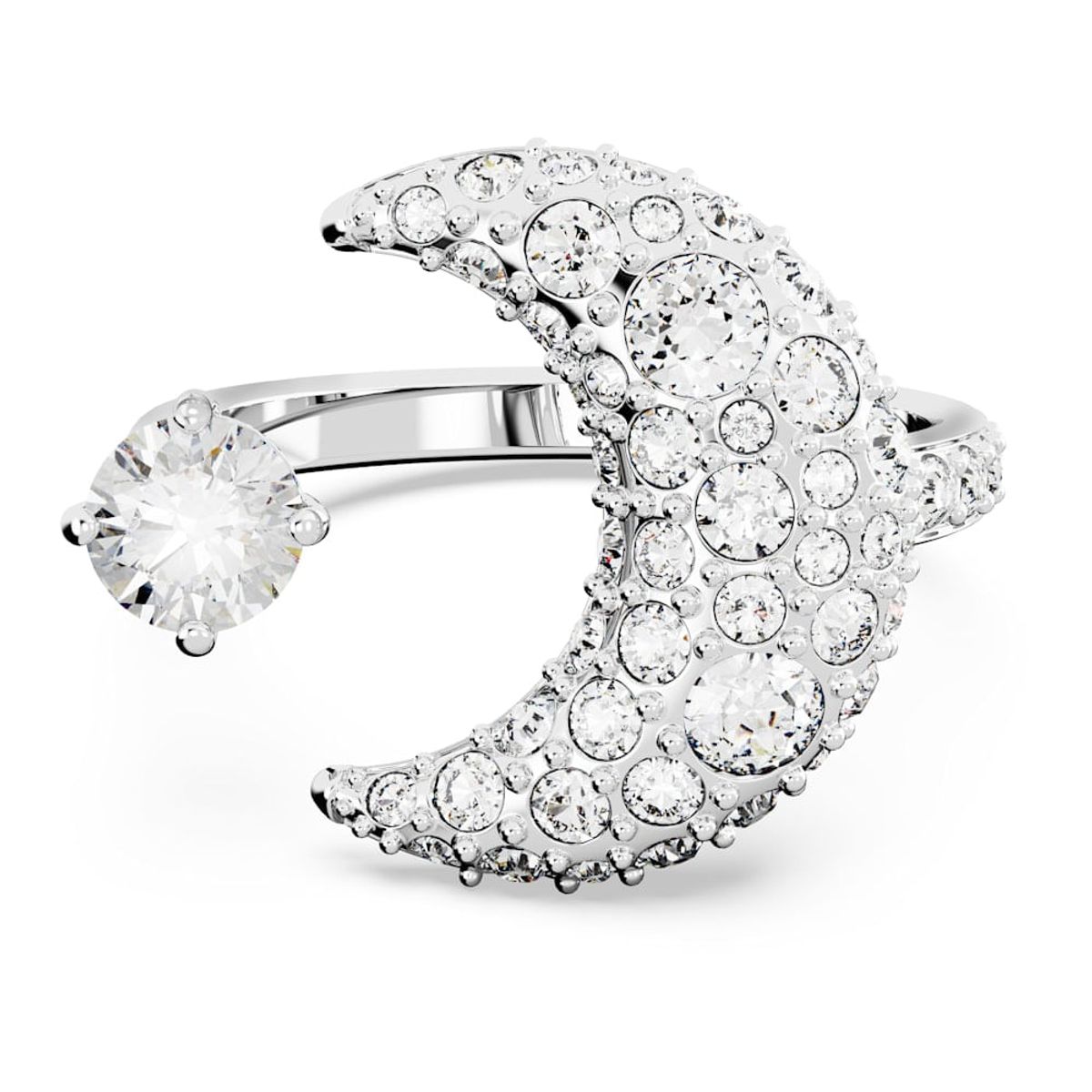 SWAROVSKI - Anillo Swarovski Abierto Luna Luna Blanco Baño De Rodio 5677146.-