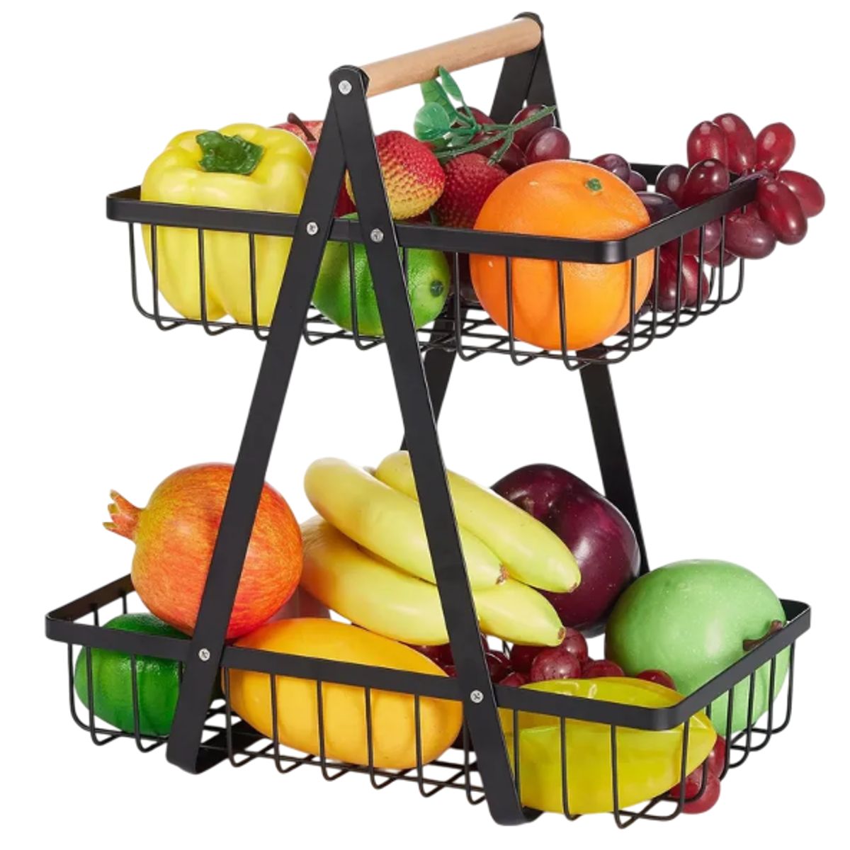 GENERICO - Frutero De Mesa Canasto Para Frutas Cocina Hogar 2 Niveles Negro