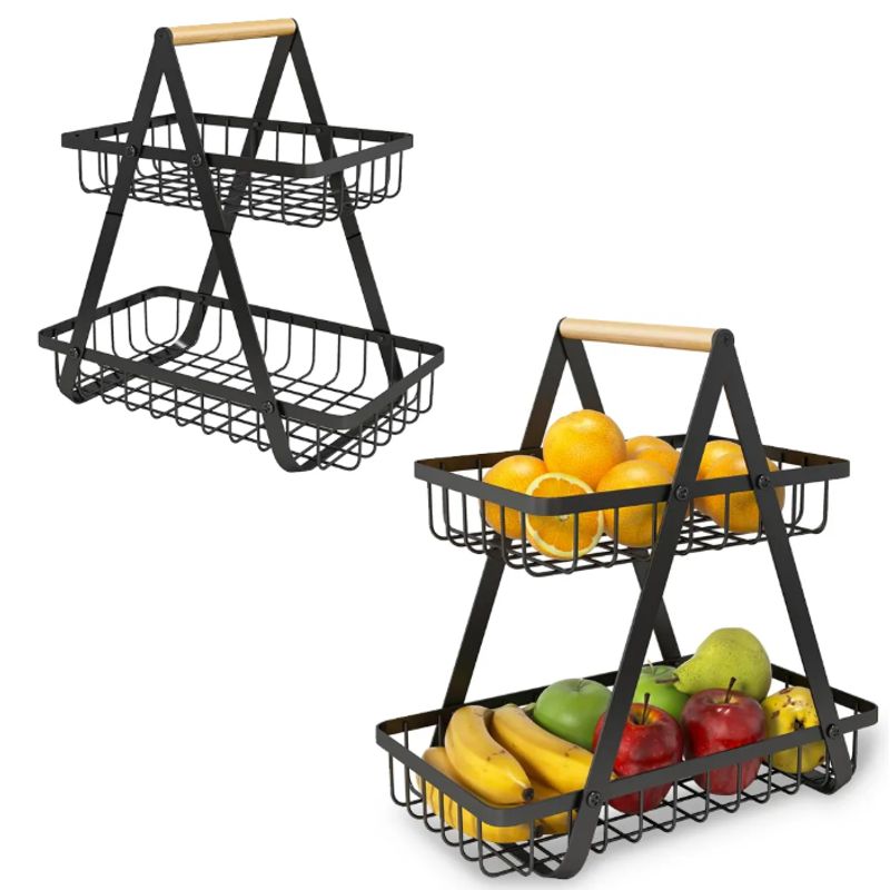 GENERICO - Frutero De Mesa Canasto Para Frutas Cocina Hogar 2 Niveles Negro