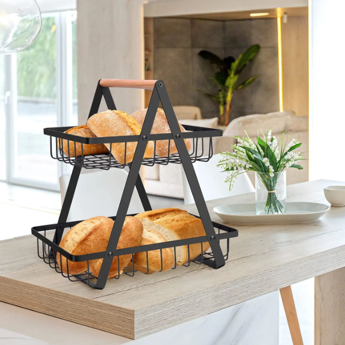 GENERICO - Frutero De Mesa Canasto Para Frutas Cocina Hogar 2 Niveles Negro