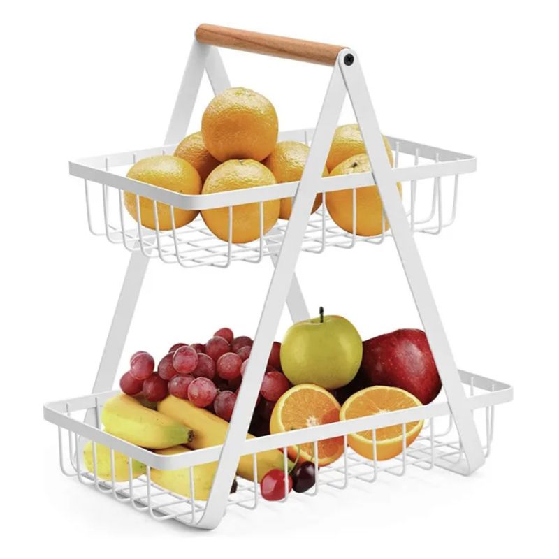 GENERICO - Frutero De Mesa Canasto Para Frutas Cocina Hogar 2 Niveles Blanco