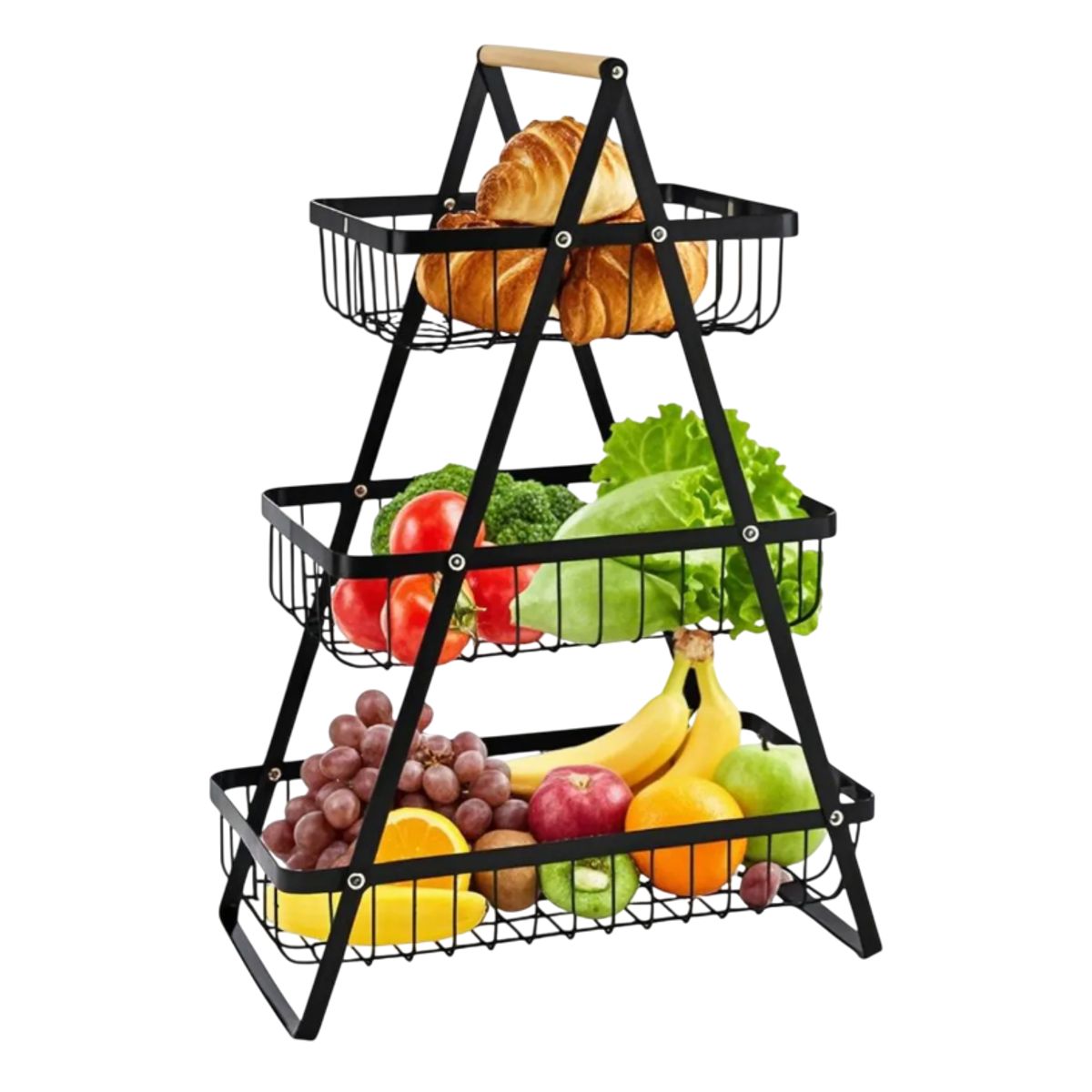 GENERICO - Frutero De Mesa Canasto Para Frutas Cocina Hogar 3 Niveles Negro