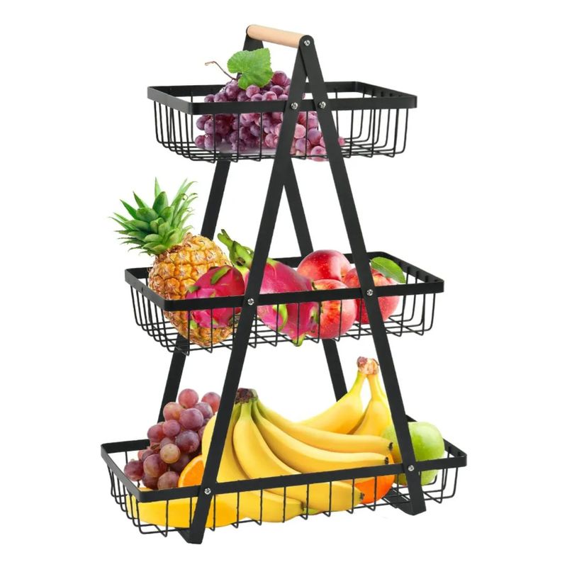 GENERICO - Frutero De Mesa Canasto Para Frutas Cocina Hogar 3 Niveles Negro