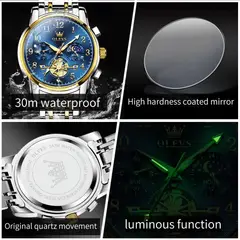 STARTECHOFFICE - Reloj Hombre Cronógrafo Acero Inoxidable Diseño de Lujo Azul y Dorado