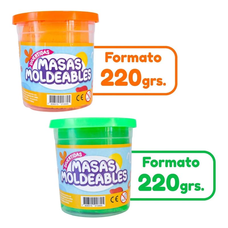 ADETEC - Pack 2 Masas Moldeables Verde/Naranjo 220 g c/u Adetec