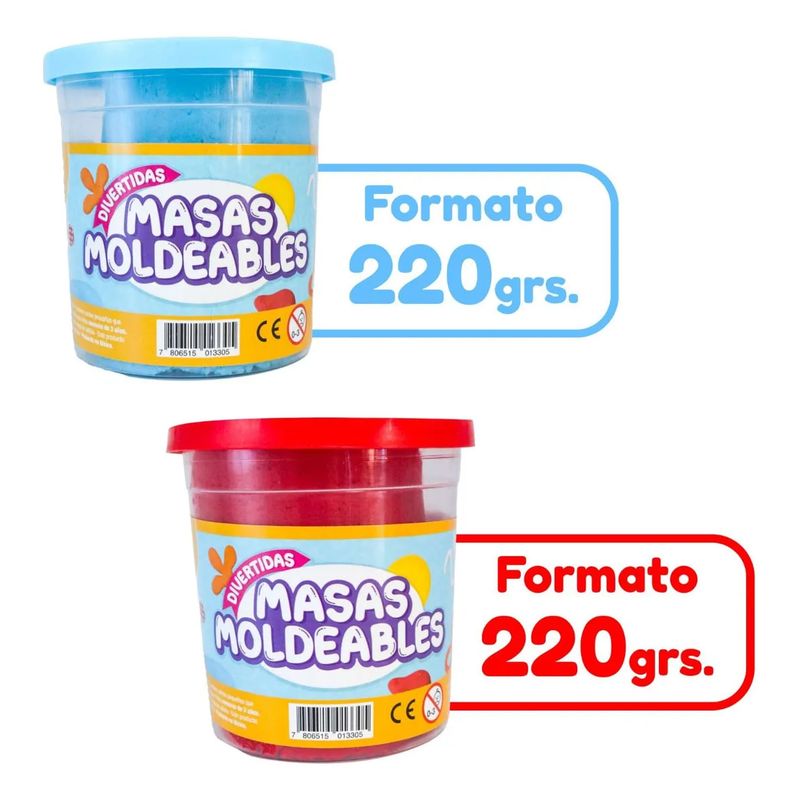 ADETEC - Pack 2 Masas Moldeables Rojo/Celeste 220 g c/u Adetec.