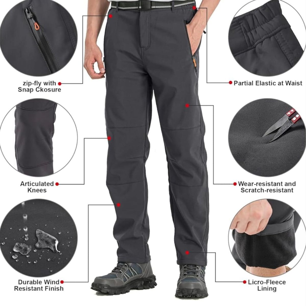 BLUE MOUNTAIN - Pantalón Softshell Hombre Termico Impermeable Con Micropolar