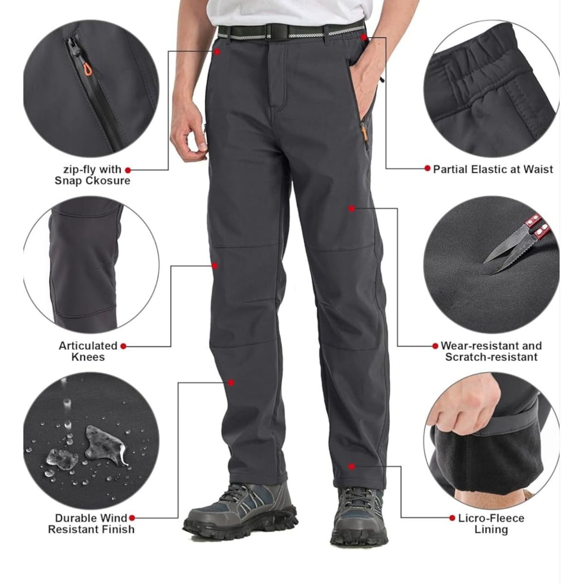 BLUE MOUNTAIN - Pantalón Softshell Hombre Termico Impermeable Con Micropolar