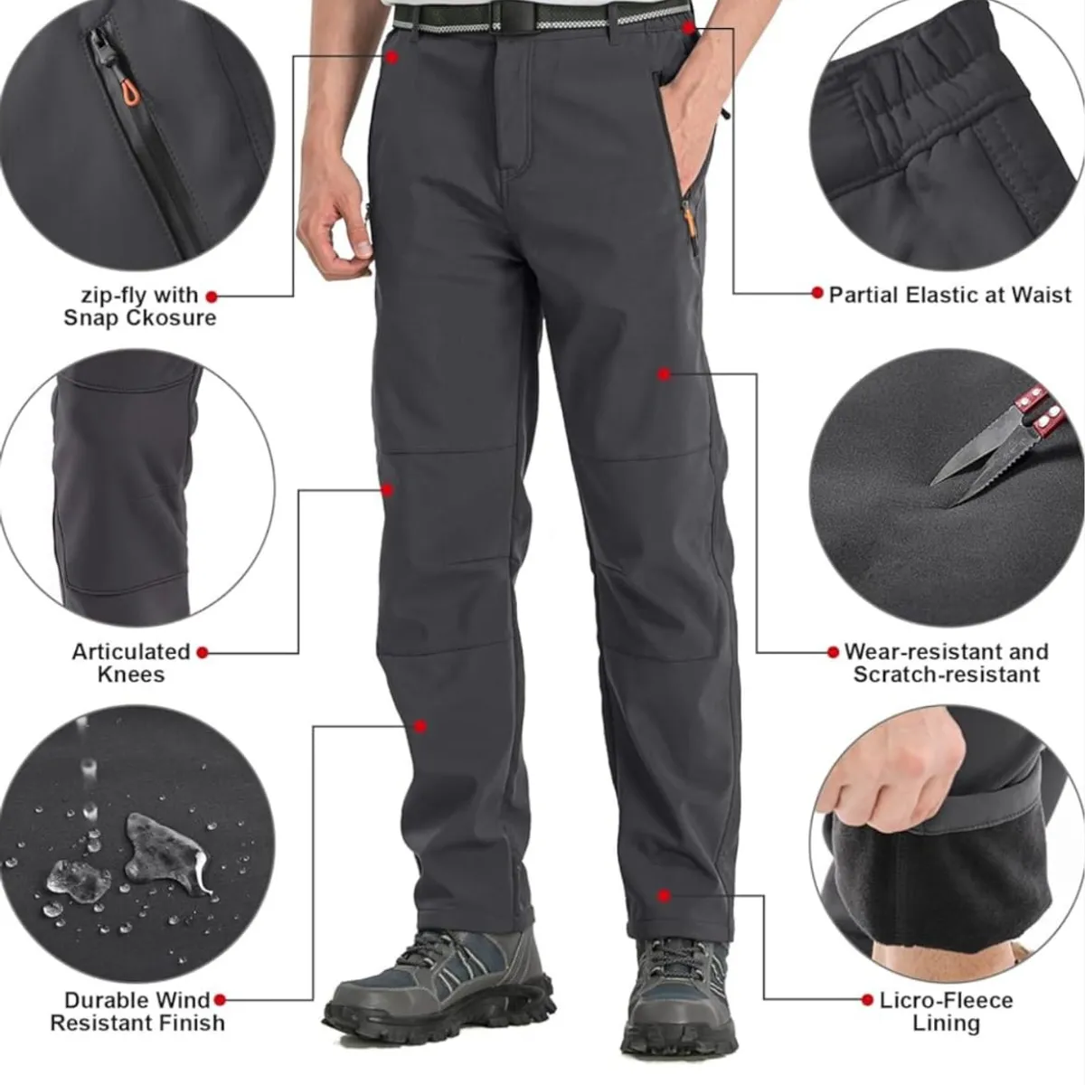 BLUE MOUNTAIN - Pantalón Softshell Hombre Termico Impermeable Con Micropolar