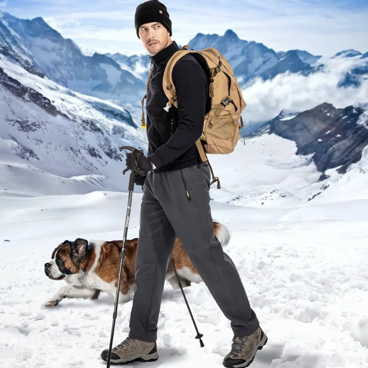 BLUE MOUNTAIN - Pantalón Softshell Hombre Termico Impermeable Con Micropolar