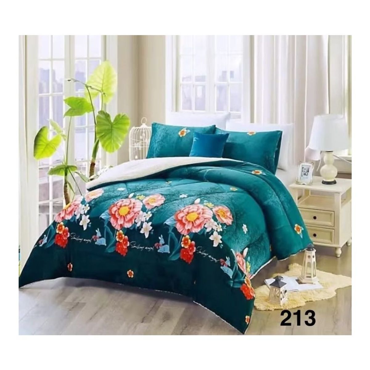 GENERICO - Cobertor Chiporro Invierno 1.5 Plazas - Verde Rosas 213