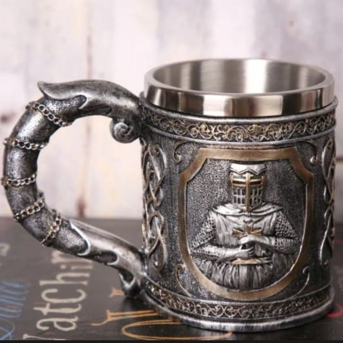 GENERICO - Tazón Taza Mug Caballero Medieval Acero Inoxidable