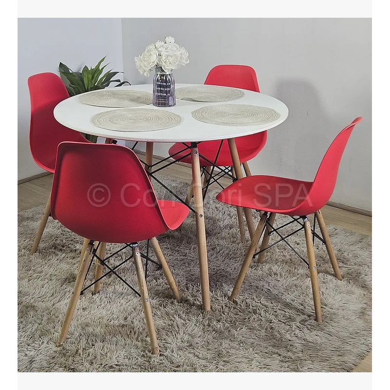 CORI CORI - Juego de Comedor Mesa Eames 100cms Blanca + 4 Silla Eames Rojo.