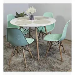 CORI CORI - Juego de Comedor Mesa Eames 100cms Blanca + 4 Silla Eames Menta