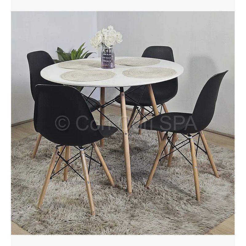 CORI CORI - Juego de Comedor Mesa Eames 100cms Blanca + 4 Silla Eames Negro