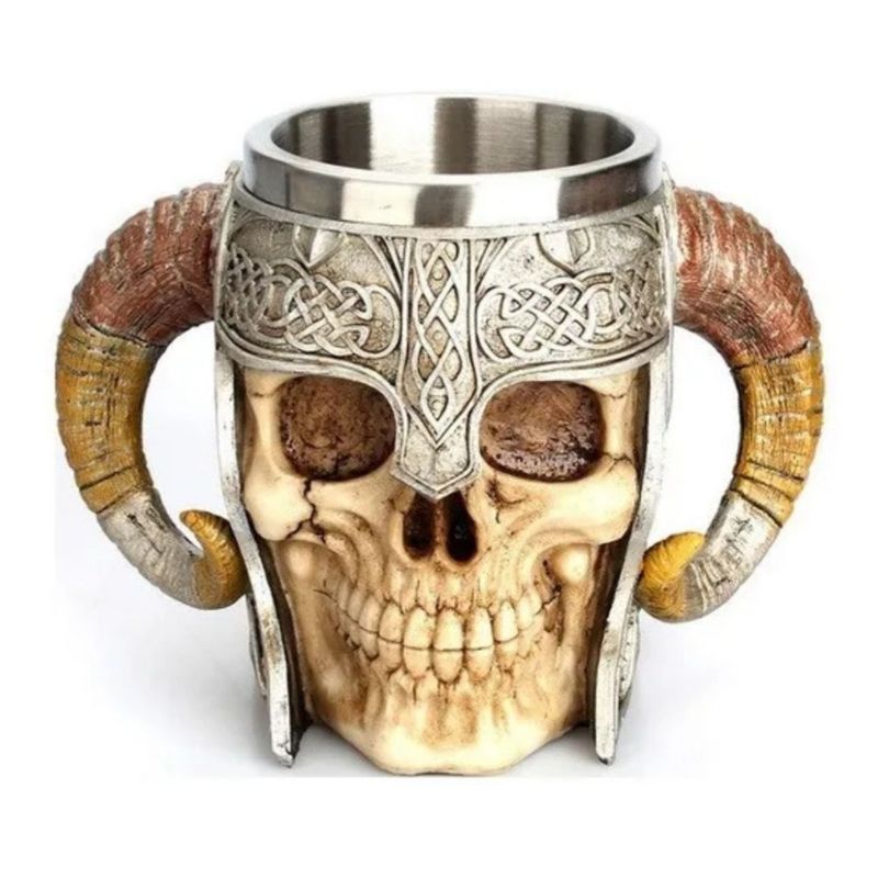 GENERICO - Tazón Taza Craneo Vikingo Medieval Acero Inoxidable