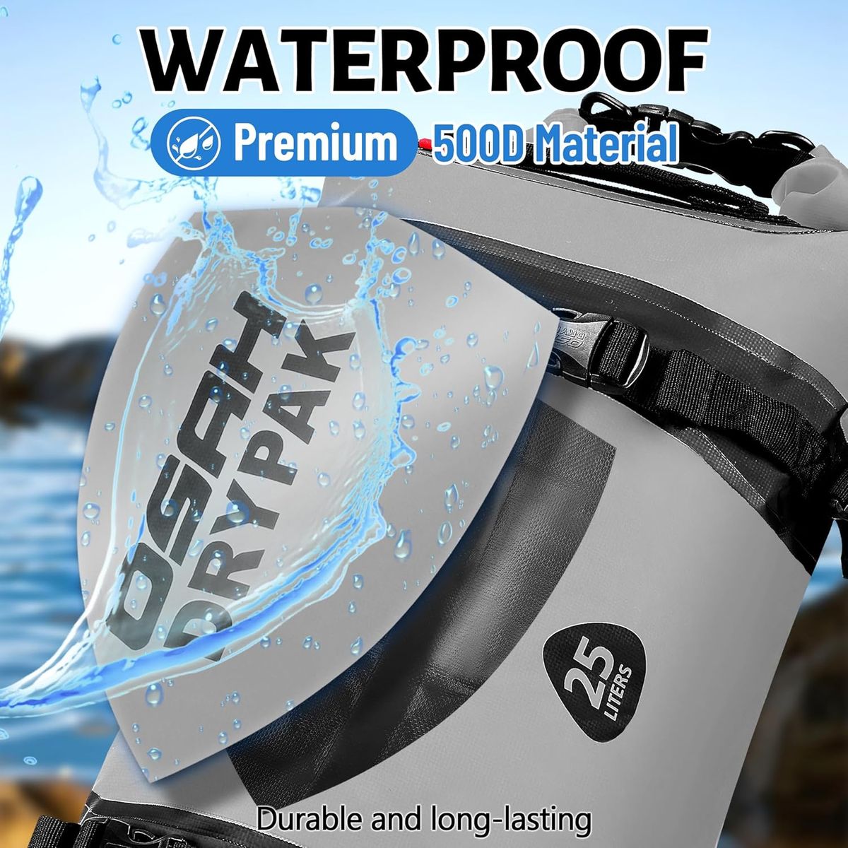 OSAH DRYPAK - Bolso seco impermeable 25 litros - Bolsa trasera motocicleta con amarras